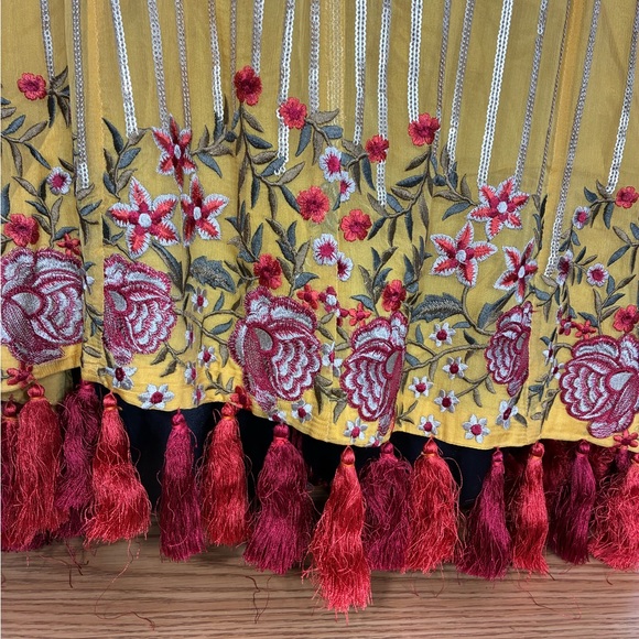Embroidered Silk Boho Top with Tassels Size 12 - Picture 3 of 13